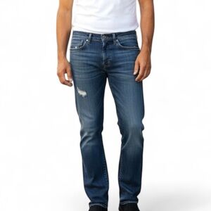 7 For All Mankind Blue Bootcut Jeans Distressed Vintage Look